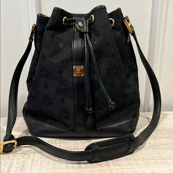 MCM | Bags | Mcm Black Monogram Bucket Bag With Drawstring  display picture 3